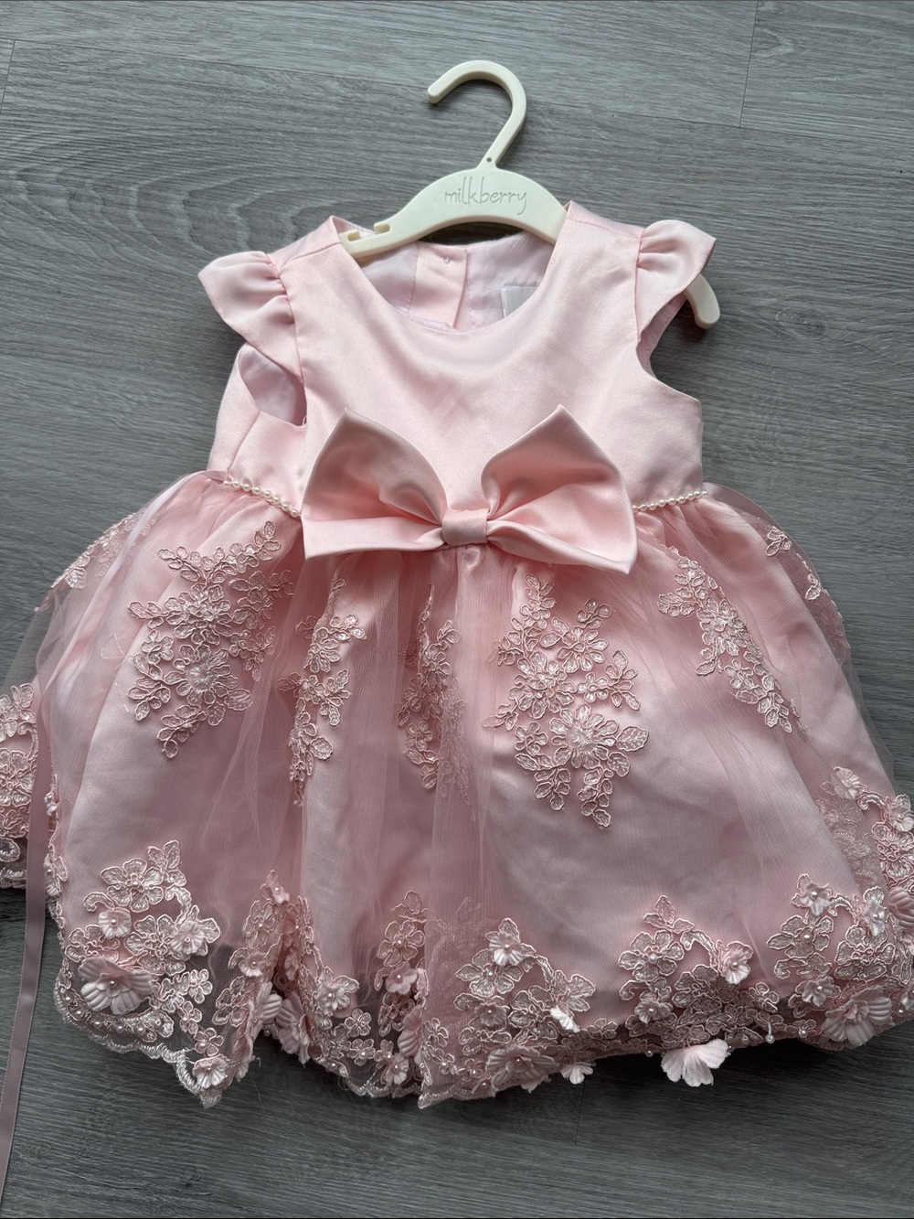 Pink Floral Lace Bow Party Dress for Girls